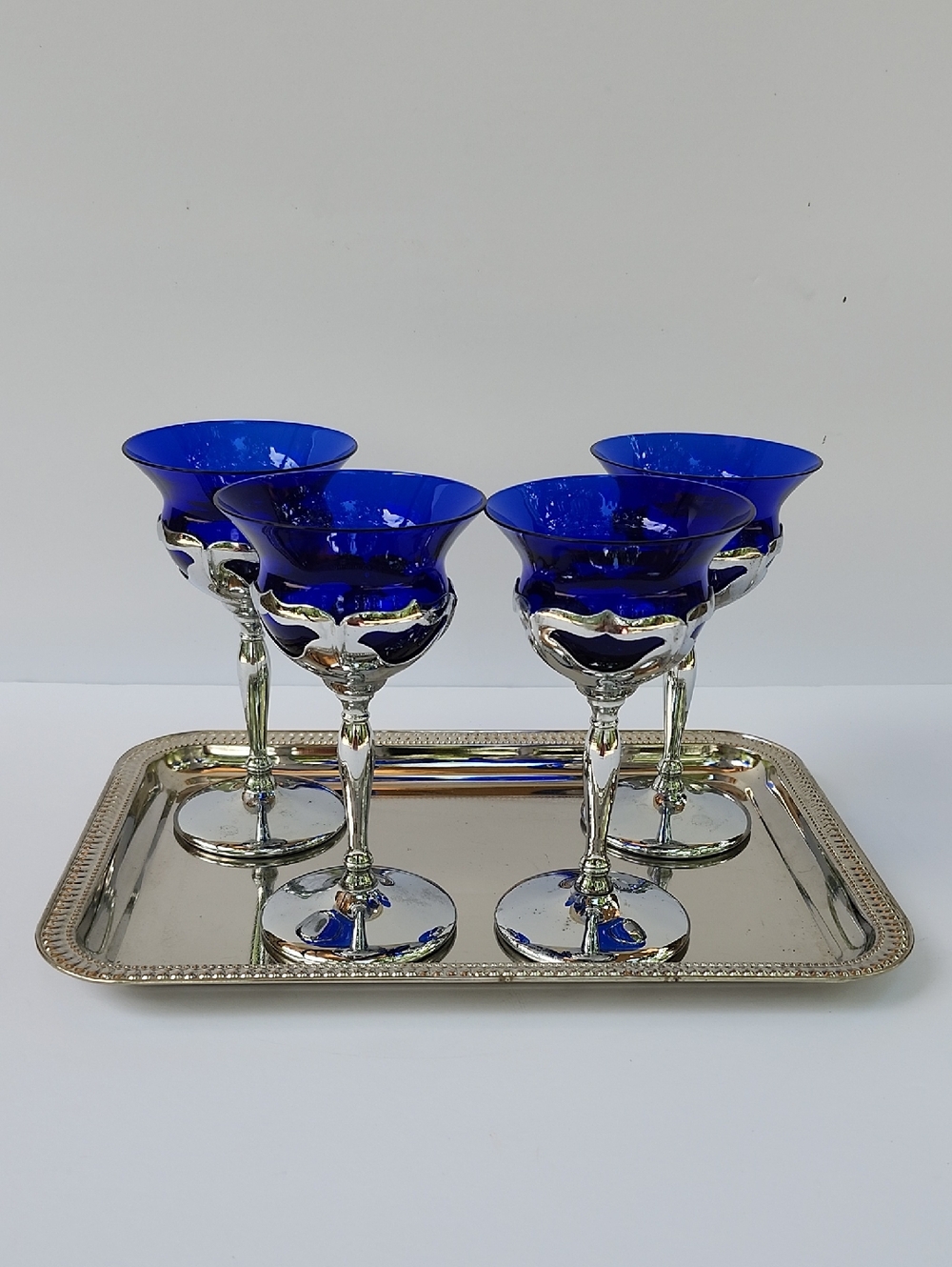 FARBER BROS. KROME-KRAFT ART DECO SET OF 4 WINE GOBLETS